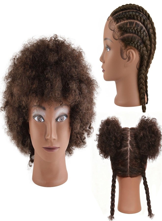 AliLeader Afro mannequin head with 100% Human Hair Mannequin Head Curly Cosmetology for Display Practice Braiding Styling Training Head Hair Styling (Brown, 6 Inch) - Image 1